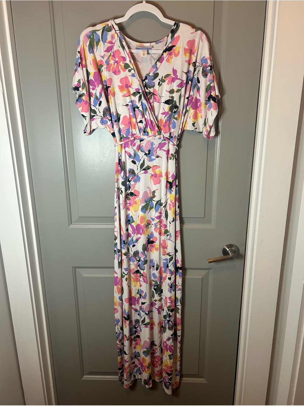 Motherhood Maternity White Maxi Dress with Pink, Blue & Yellow Floral